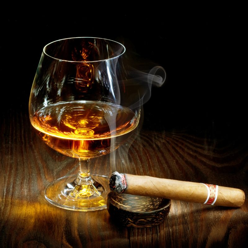 Lit Cigar with Cognac